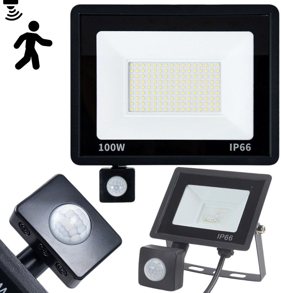 Halogen naświetlacz reflektor led 100w 6000k z czujnik ruchu zmierzchu ip66