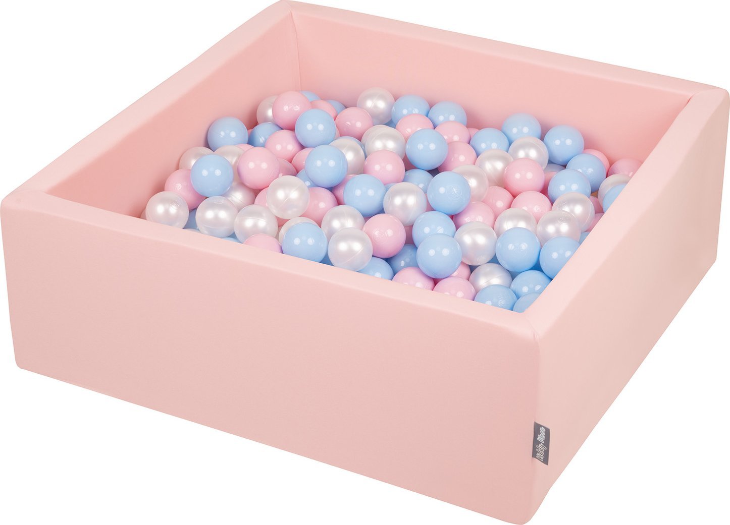 KiddyMoon KiddyMoon Bllebad 90x30cm/300 Blle 7Cm Bllepool mit bunten Bllen fr Babys Kinder Quadrat, rosa: baby blau/rosa/perle/transparent