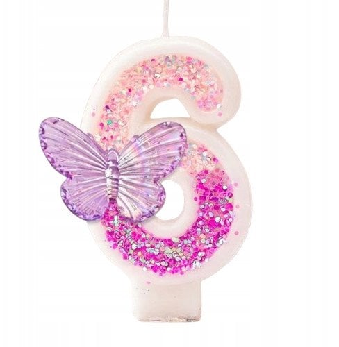 Świeczka Urodzinowa Na Tort / MOTYLEK / Świeczki na Urodziny / CYFRA 6