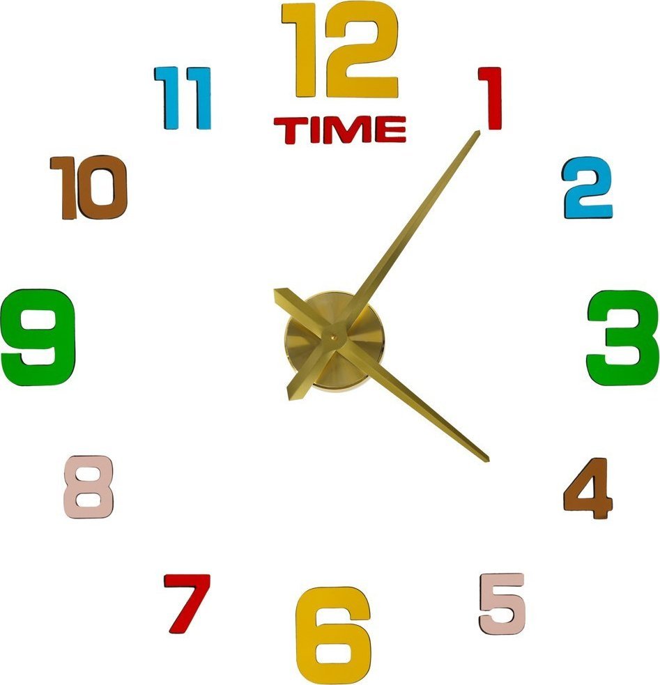 Perfect Zegar ścienny naklejany 12 cyfr 80-90 cm żółte wskazówki kolorowy