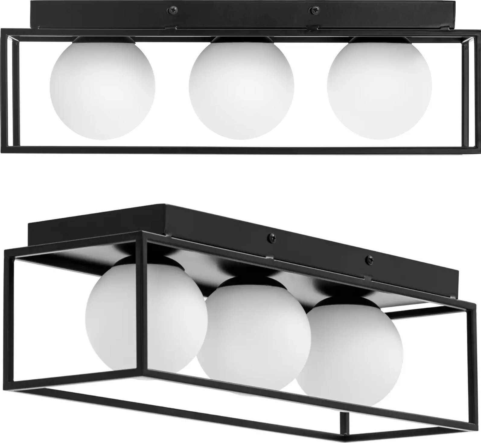 Lampa sufitowa Uniprodo Lampa sufitowa nowoczesna 3 punktowa E9 - szklane kule w ramie Lampa sufitowa nowoczesna 3 punktowa E9 - szklane kule w ramie