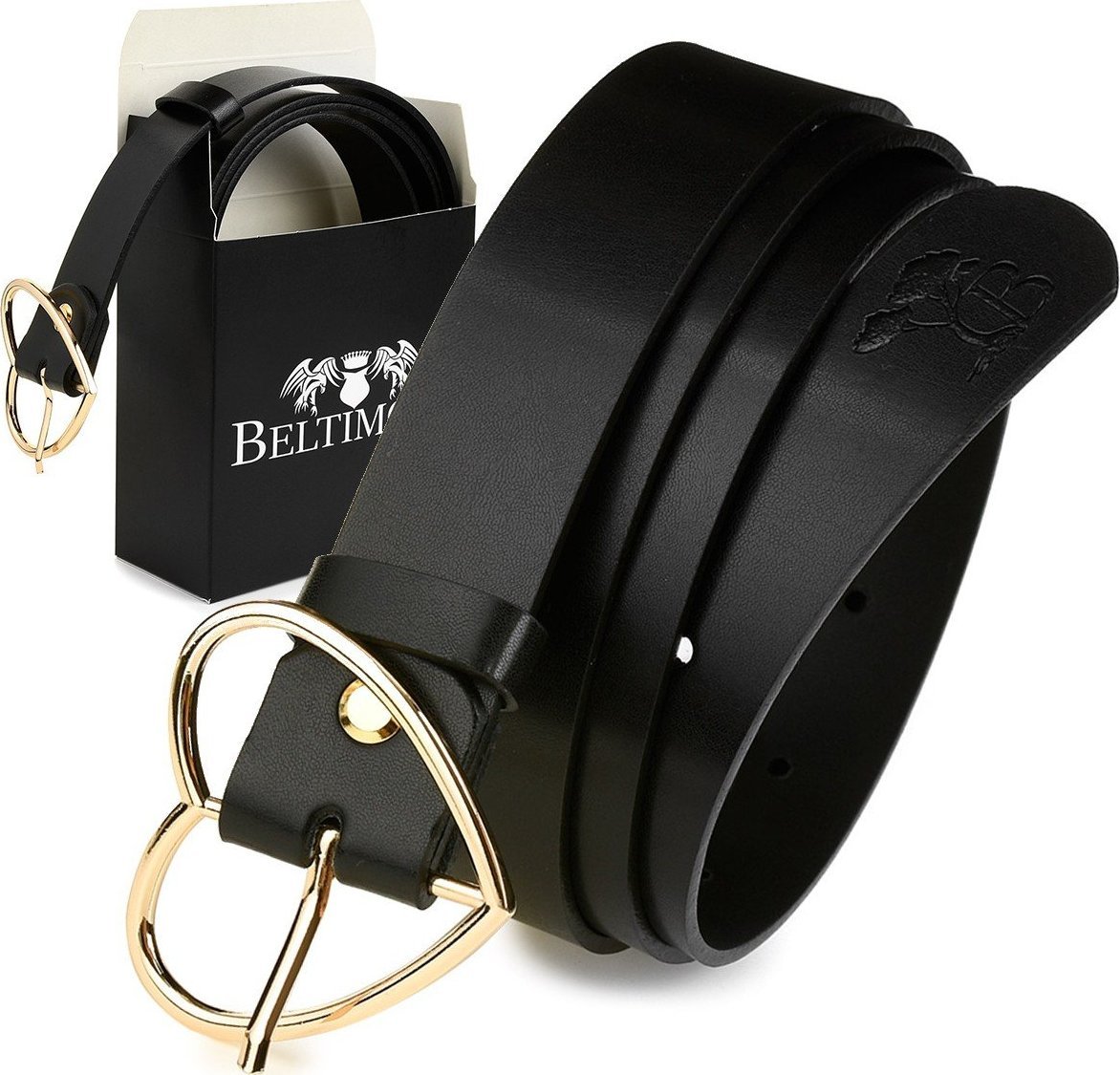 Beltimore Beltimore skórzany pasek damski klamra serce modna D63