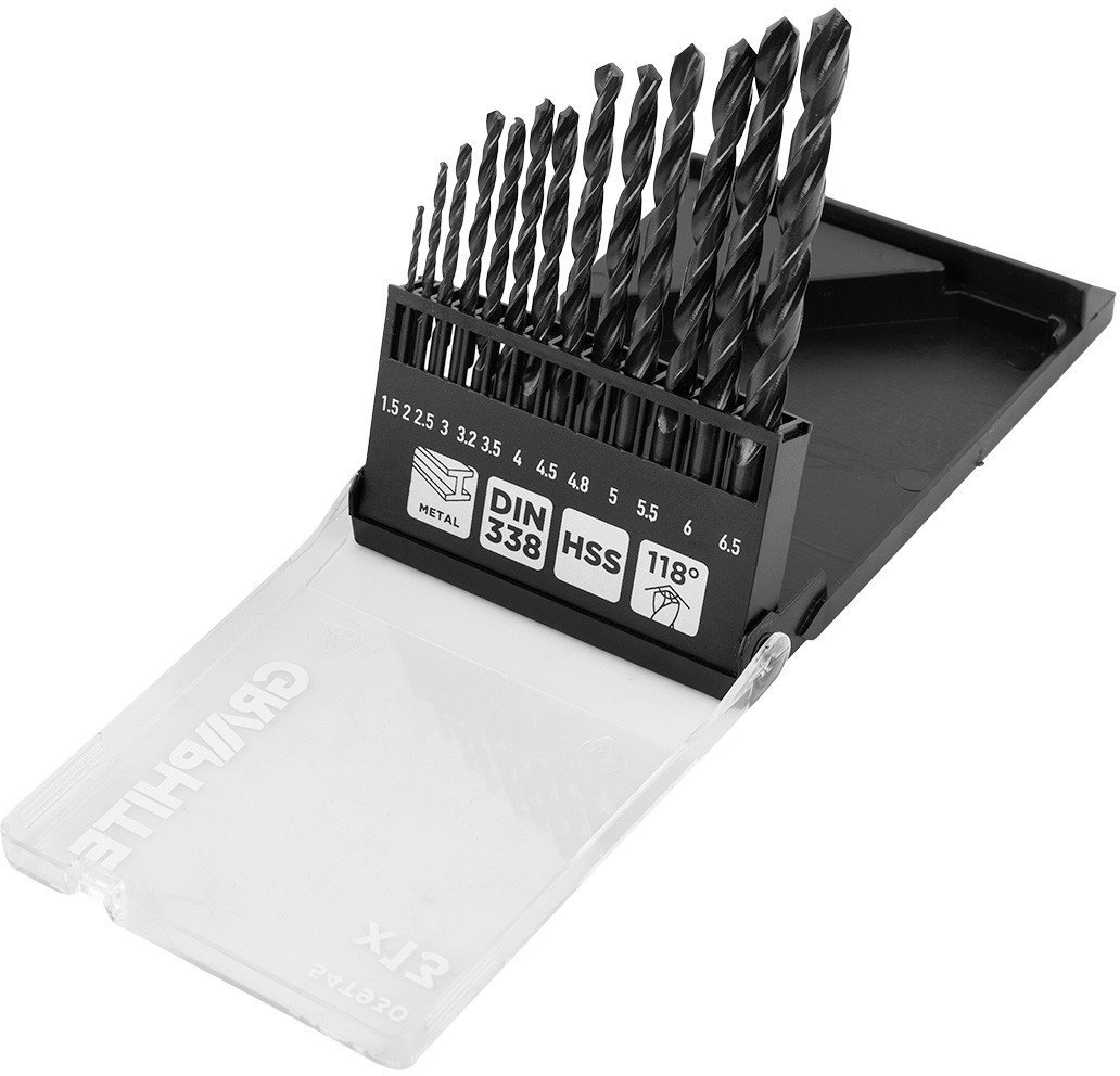 Wiertła do metalu HSS, 1,5 - 6,5mm, zestaw 13 szt.