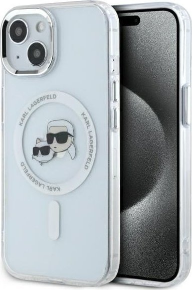 Karl Lagerfeld Karl Lagerfeld KLHMP15SHLSKCH iPhone 15 6.1" biały/white hardcase IML Metal Karl&Choupette Head MagSafe