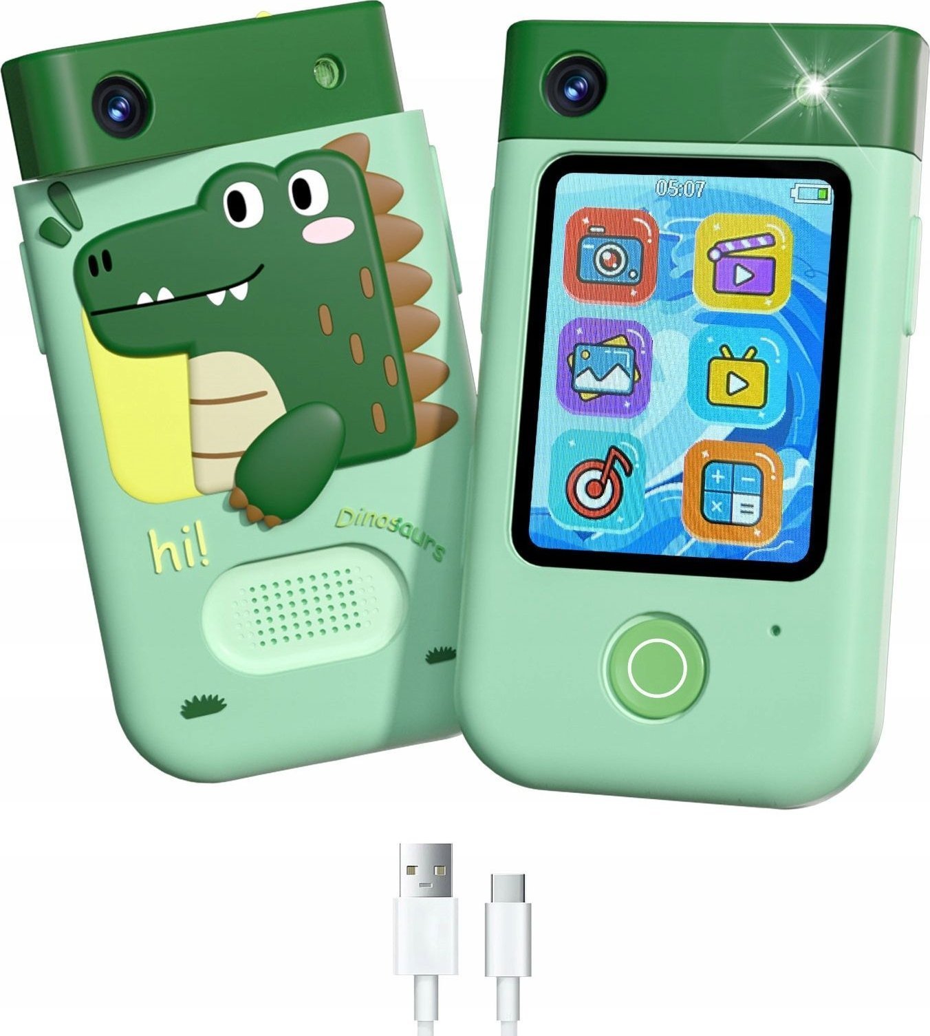 Aparat cyfrowy Xrec Aparat Cyfrowy 48mp Kamera 1080p Dla Dziecka Gry Latarka Mp3 Budzik Telefon / Bls-i9 / Zielony Dinozaur