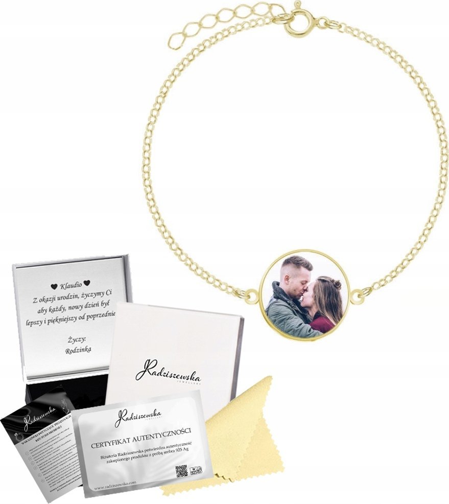 Radziszewska Jewellery Bransoletka Złota ze Zdjęciem Srebro 925 Personalizacja Prezent GRAWER