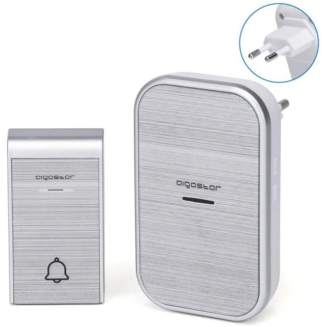 Bezprzewodowy dzwonek do drzwi na prąd zmienny srebrny