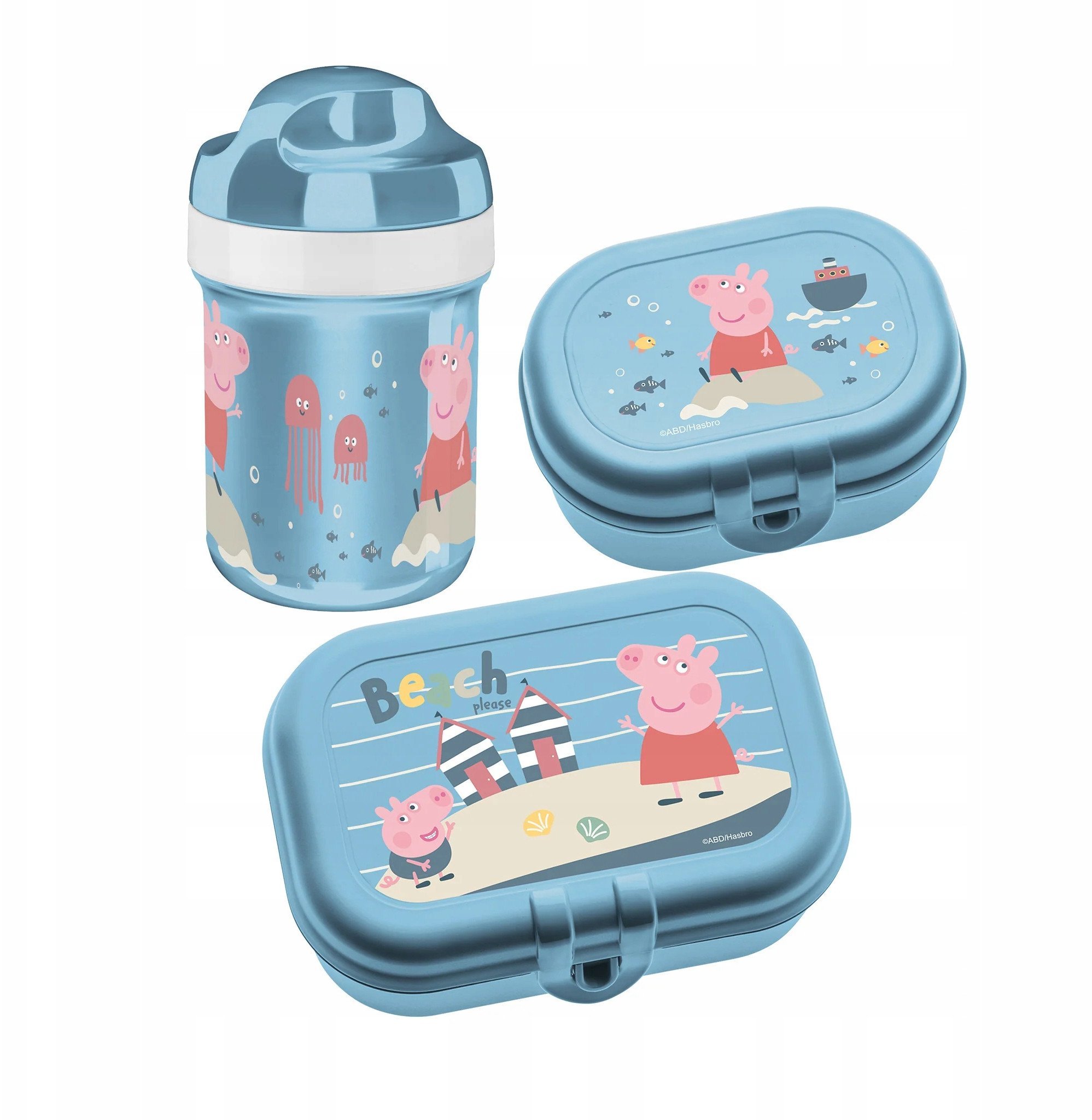 Zestaw bidon 200 ml i śniadaniówka Świnka Peppa Waves To Go, 3-częściowy, KOZIOL