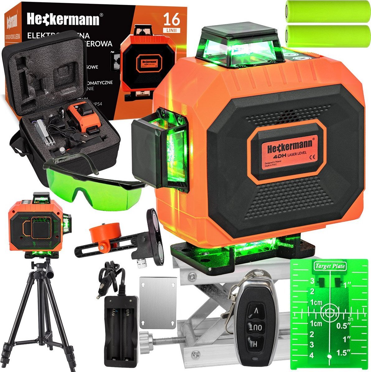Heckermann Zestaw Poziomica laserowa Heckermann 16 linii 4DH NOWA + tripod + okulary + tarcza