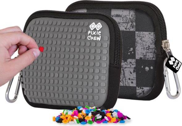 PIXIE Saszetka na Suwak, Kosmetyczka, PIXIE CREW, Szachownica, Szary Panel