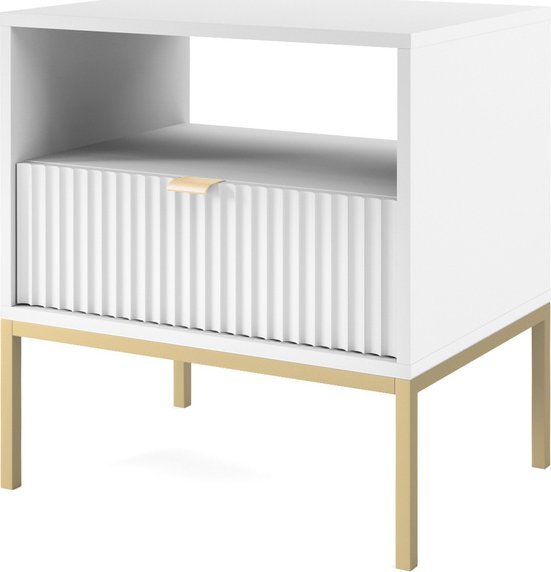 Ravio Stolik nocny Kioto w kolorze białym i złotymi nóżkami