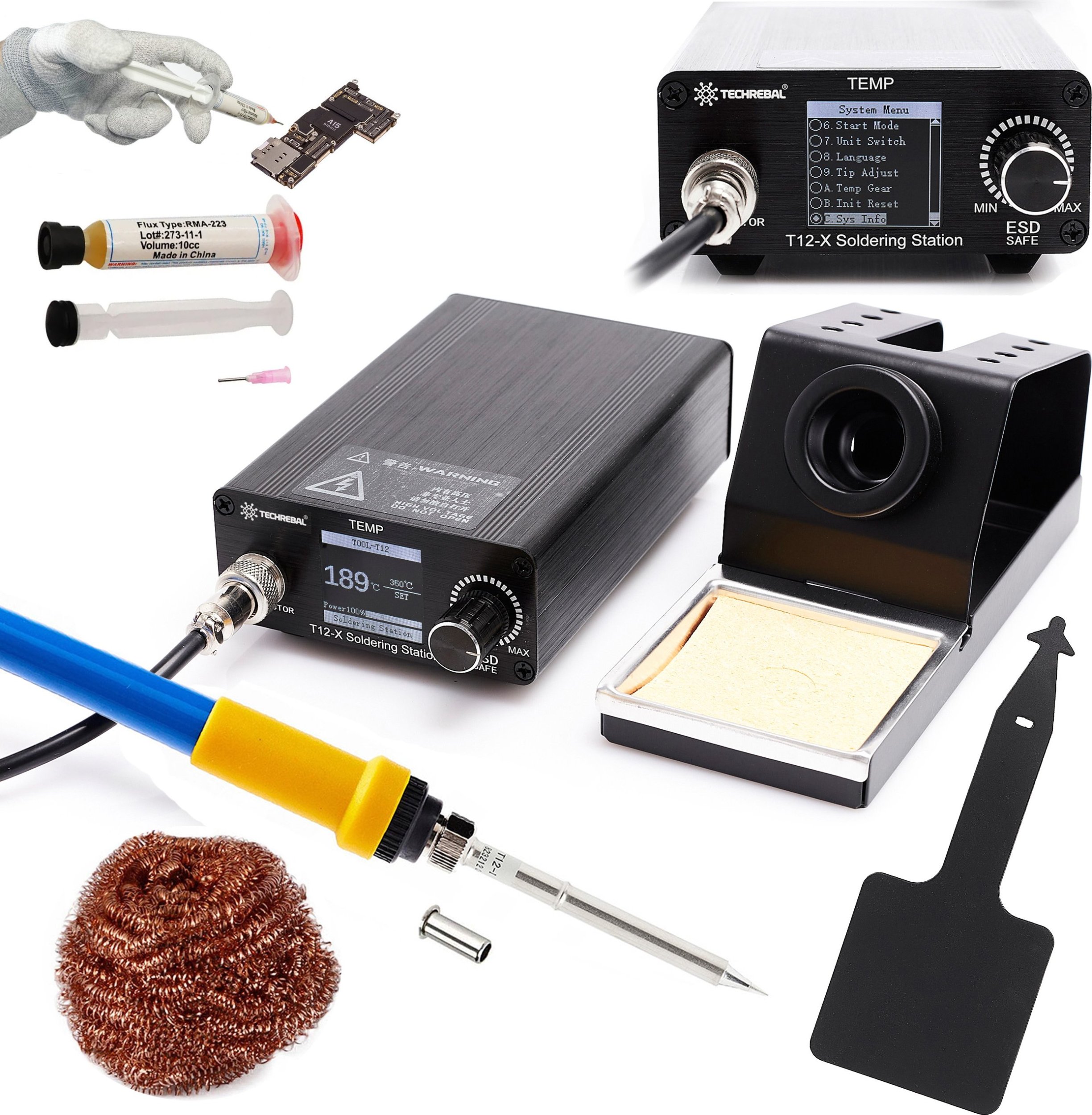 Stacja Lutownicza Techrebal T12-X OLED 75W T12 Zestaw Czyścik Topnik