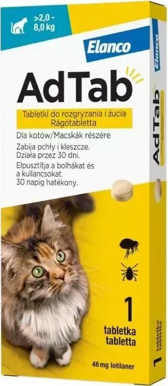 Elanco AdTab Tabletka na Kleszcze i Pchły dla Kota 2-8kg 1szt