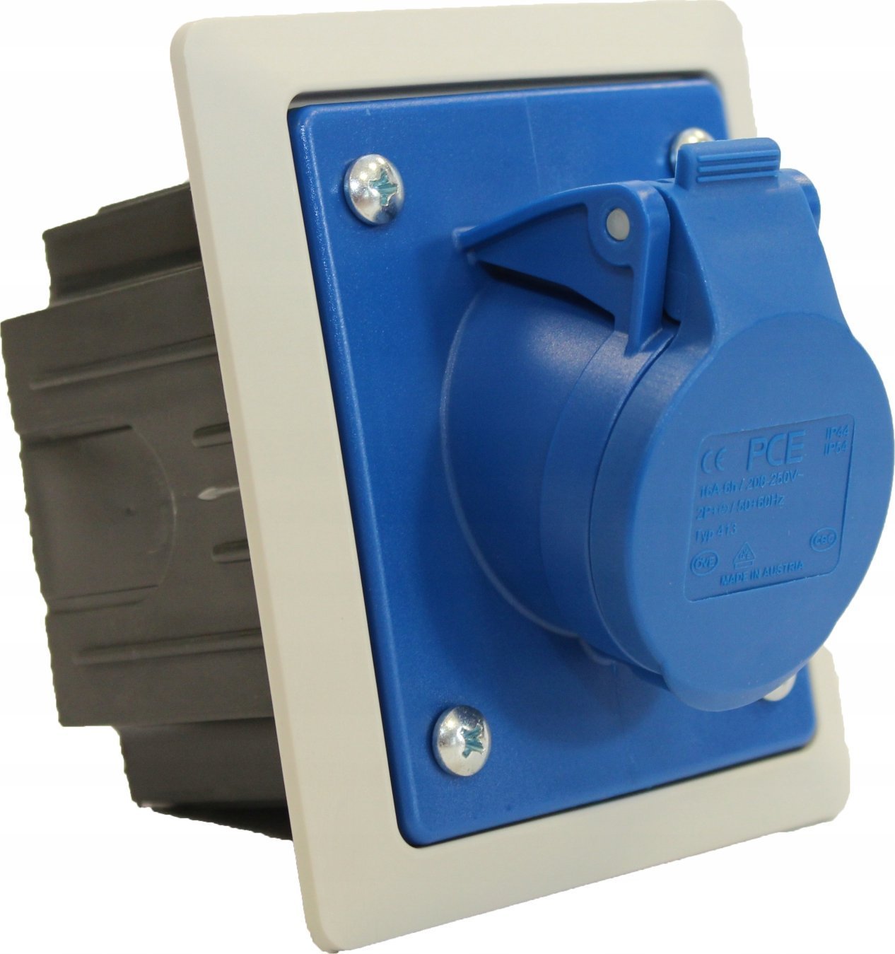 PCE Gniazdo tablicowe z puszką 16A 3P 230V /80x97/ niebieskie IP44 TWIST 413-6pkr