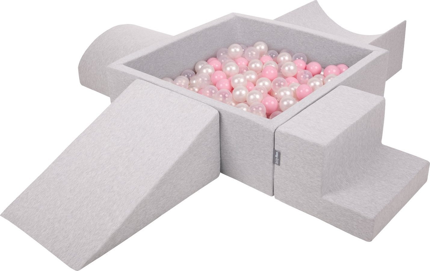 KiddyMoon Piankowy plac zabaw PPZP-KW30D-115 z piłeczkami jasnoszary: pudrowy róż-perła-transparent basen 200/klin L/rampa L/półwałek L/schodek Zabawk