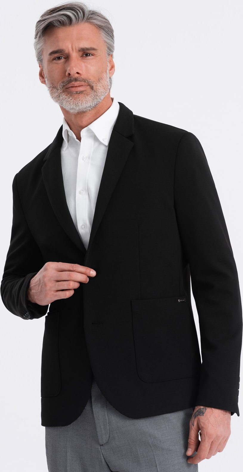 Kurtka męska Ombre Marynarka męska z naszywanymi kieszeniami - czarna V5 OM-BLZB-0127 XL