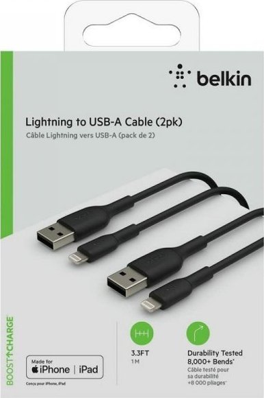 Kabel USB Belkin Lightning - USB-A 1 m Czarny (CAA001BT1MBK2PK)