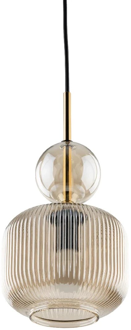 Ryflowana wisząca lampa Sophia Cognac 11038 szklana kula koniak