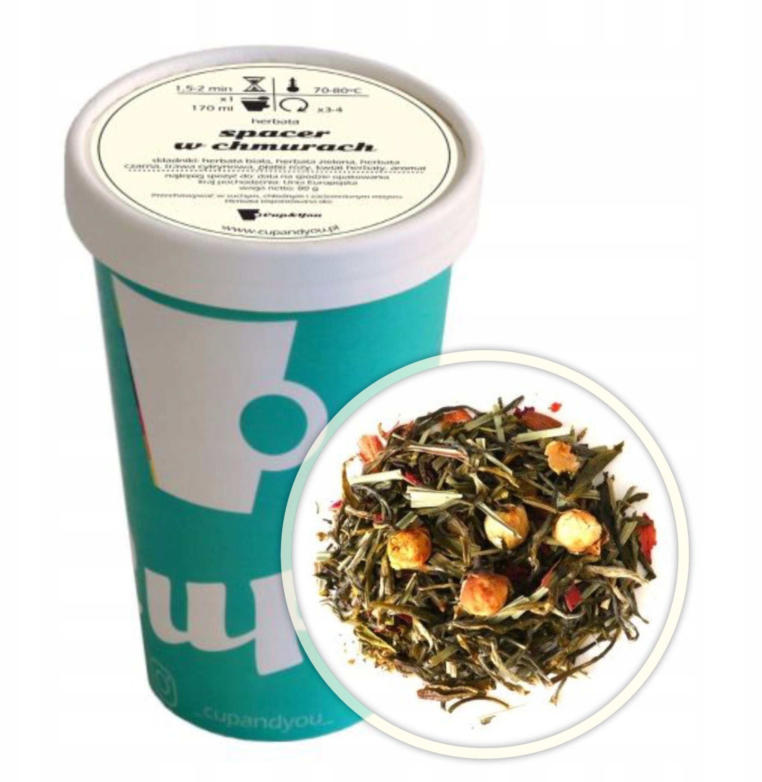 Herbata biała SPACER W CHMURACH kwiat herbaty płatki róż herbata czarna 80g - herbata liściasta sypana mieszanka napar susz