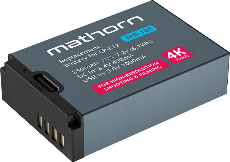 Akumulator Green Cell Bateria Mathorn MB-105 850mAh USB-C zamiennik Canon LP-E12