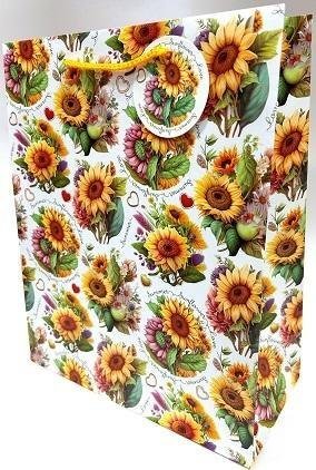 Torebka ozdobna matowa 26x32x12cm słoneczniki