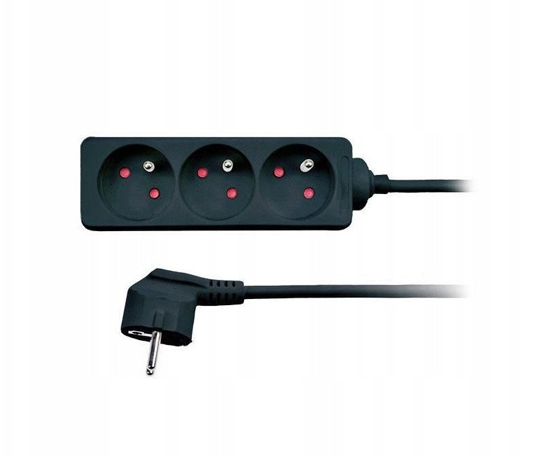 Solight prodlužovací přívod, 3 zásuvky, černý, 3m