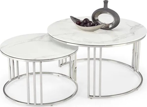 Zestaw ław MERCURY 2 biały marmur/srebrny HALMAR
