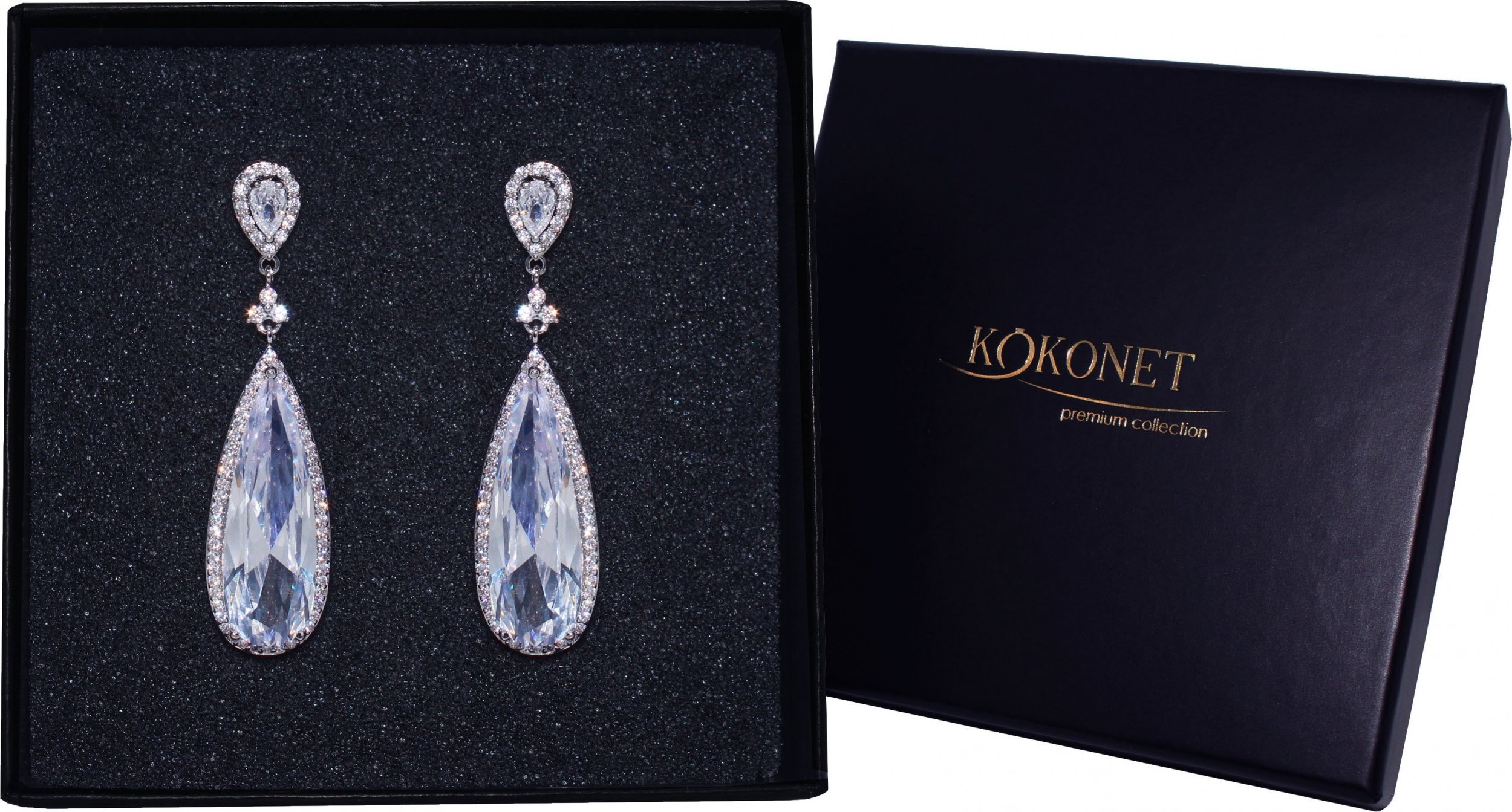 KOKONET Srebrne kolczyki duże łezki BŁYSZCZĄCE DŁUGIE klasyka krople ślub wystawne