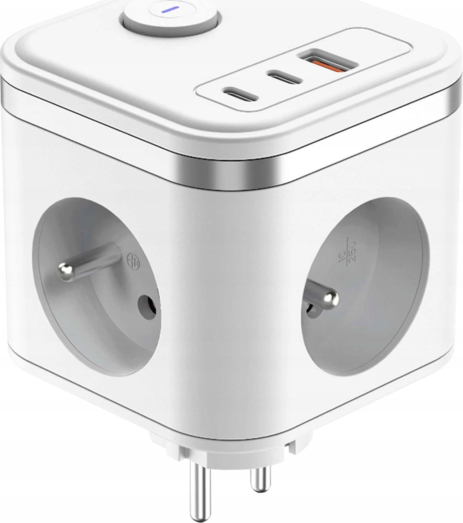 Viking Viking síťový adaptér Y33, 3x 230 V, 1x USB-A, 2x USB-C, tlačítko ON/OFF, bílá