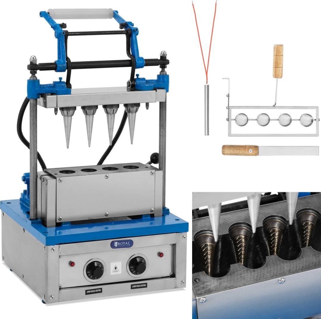 Royal Catering Waflownica maszyna do wypieku wafli rożków na lody 100-120 wafli / godz. 47 x 112 mm