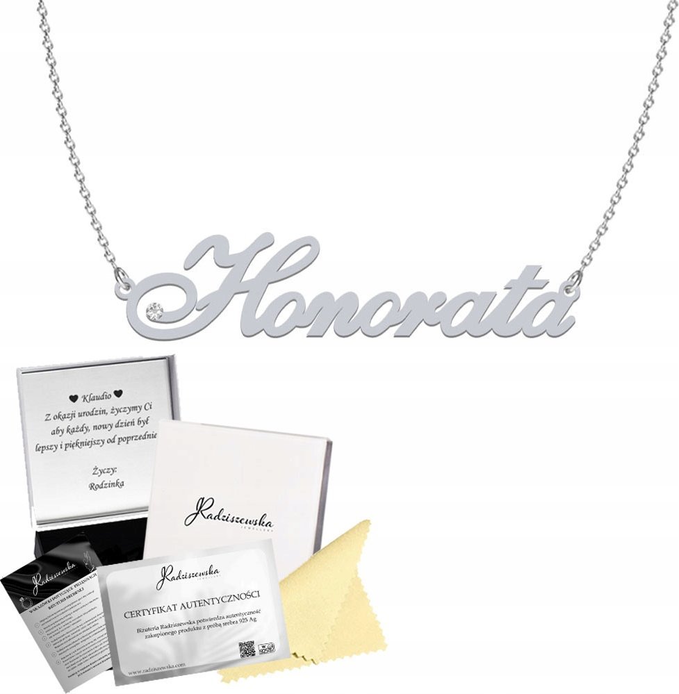 Radziszewska Jewellery Naszyjnik z imieniem HONORATA Łańcuszek SREBRO 925 Prezent DEDYKACJA GRATIS