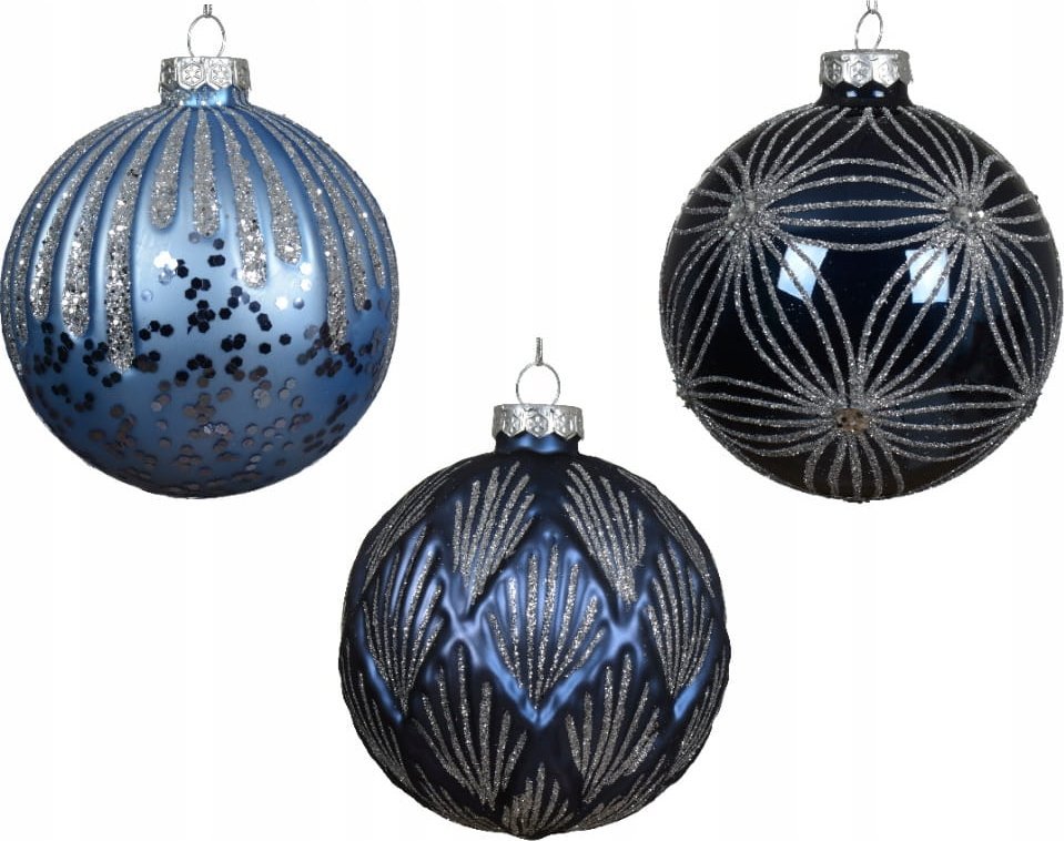 Kaemingk Niebiesko-srebrna bombka choinkowa szklana 10cm brokatowa 1szt