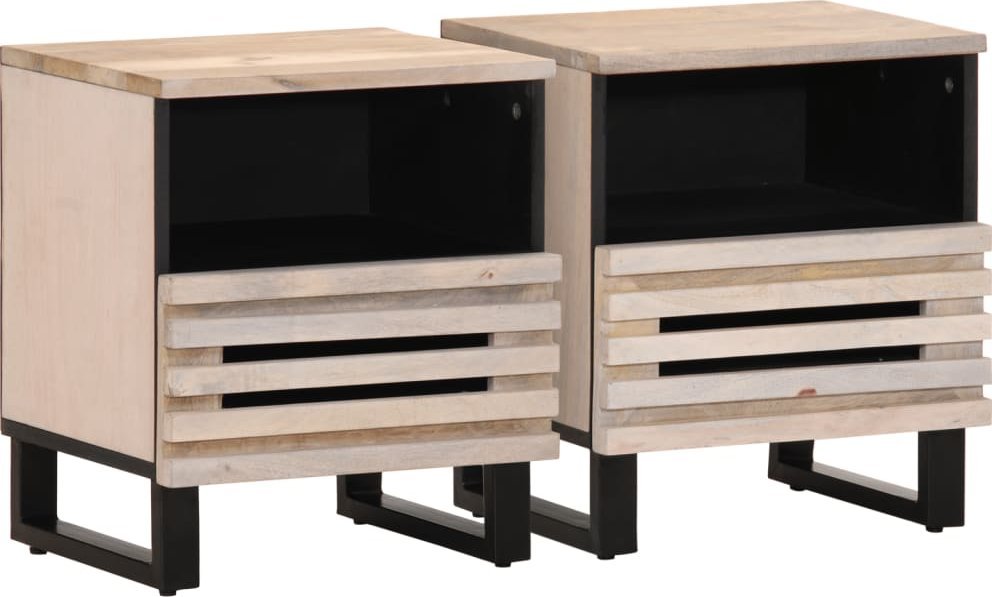 vidaXL Szafki nocne, 2 szt., 40x34x46 cm, bielone drewno mango