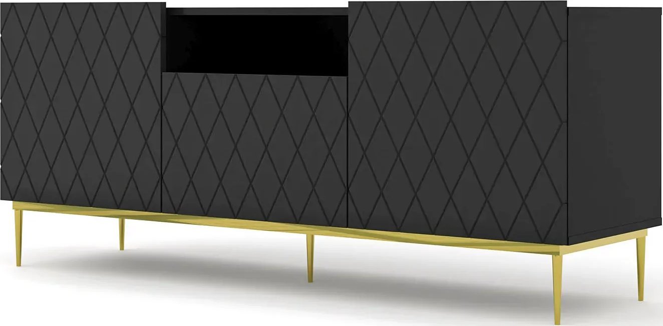 Elior Szafka rtv czarny mat + złota rama - Nuvis 3X