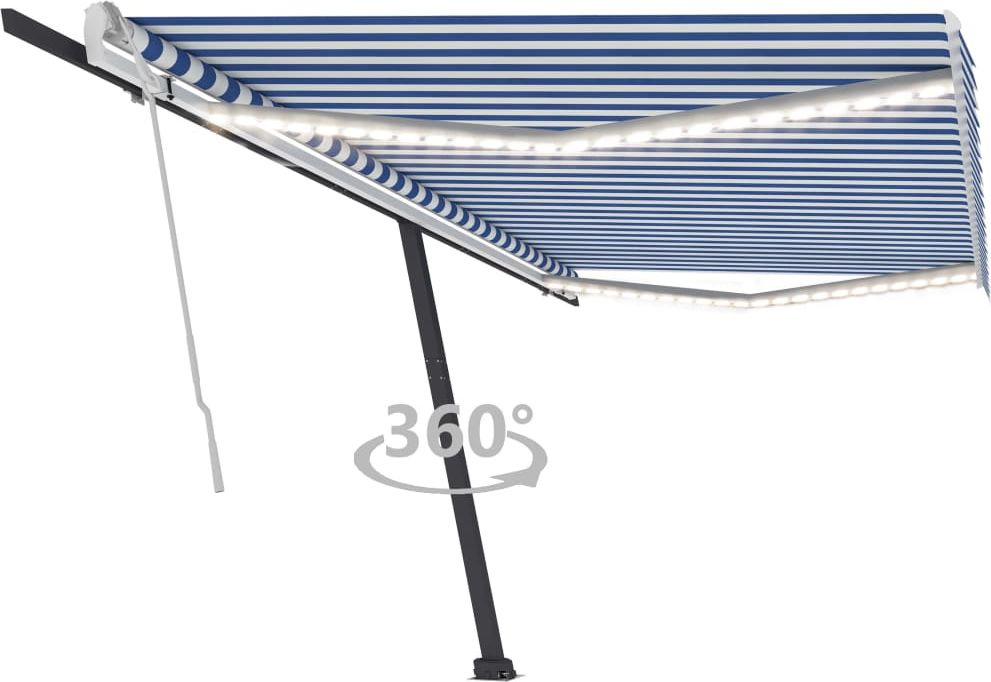 vidaXL Ręcznie zwijana markiza z LED, 500 x 300 cm, niebiesko-biała