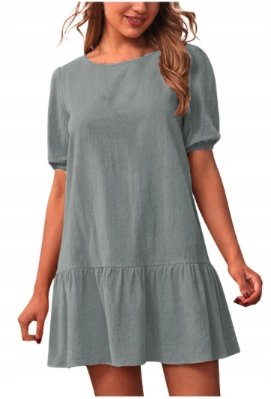 Mini sukienka damska z krótkim rękawem i okrągłym dekoltem