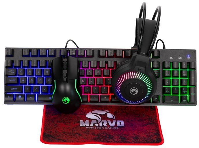 Marvo LOOT 40, zestaw klawiatura mysz dla gracza, podk�adka, klawiatura, CZ/SK, do gry, membranowa rodzaj przewodowa (USB), czarna