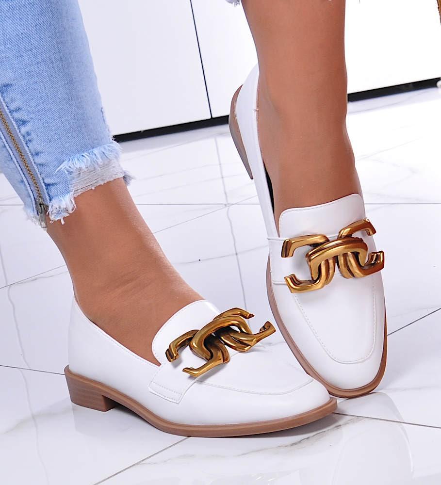 Pantofelek24 Białe półbuty oxfordy z ozdobą /F6-2 11600 T581/ 38