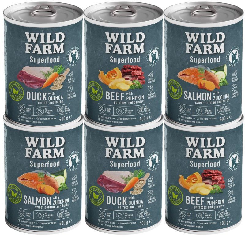 WILD FARM Superfood Mix Smaków 6x400g bezzbożowa karma dla psa