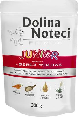 Dolina Noteci Premium Junior bogata w serca wołowe 300 g
