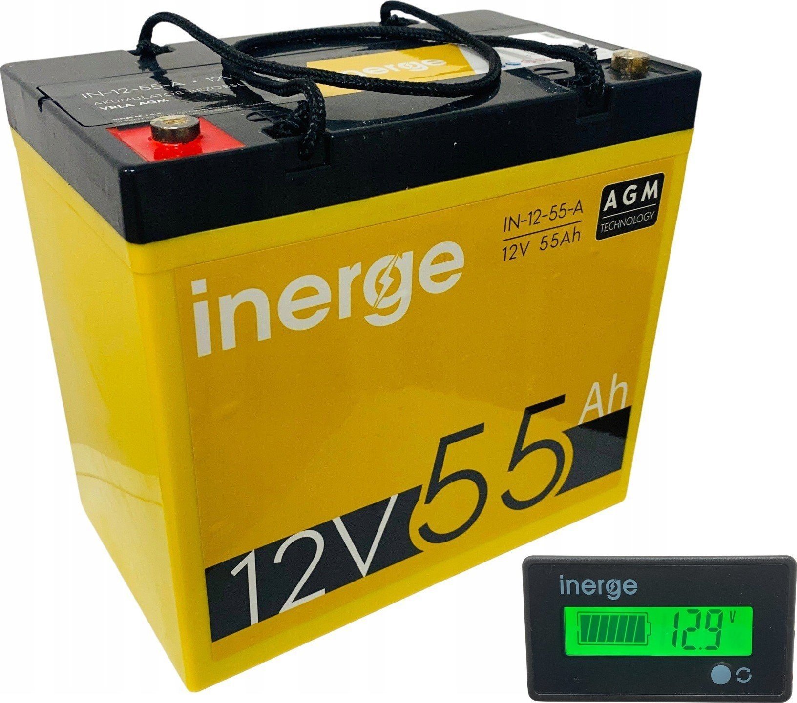 Inerge Akumulator AGM 12V 55Ah INERGE + tester LCD