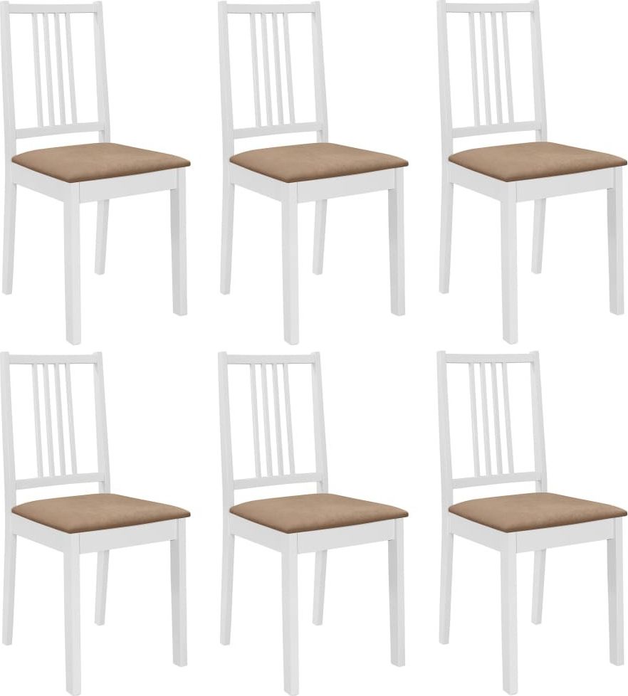 vidaXL Krzesła z poduszkami, 6 szt., białe, lite drewno