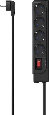 Listwa zasilająca Hama LISTWA ANTYPRZEPIĘCIOWA 4GN SCHUKO, CZARNA, 1,5M, 2500W, 36.000A