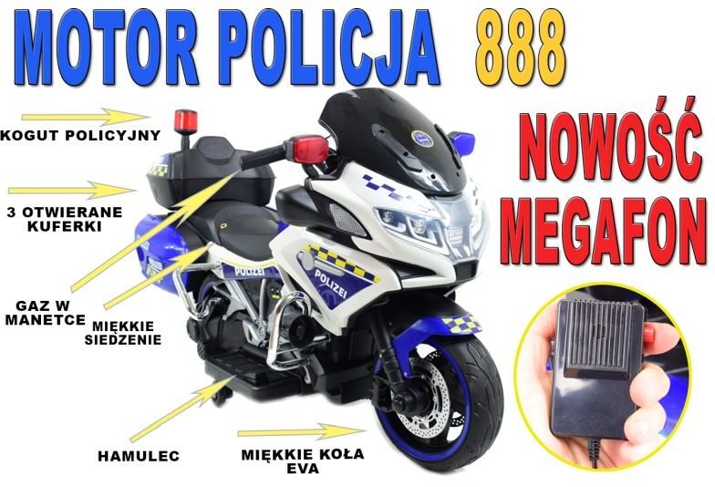 Import SUPER-TOYS OGROMNY SUPER MOTOR ŚCIGACZ POLICYJNY, MIĘKKIE KOŁA, MIĘKKIE SIEDZENIE, GAZ W RĄCZCE, HAMULEC /MH888
