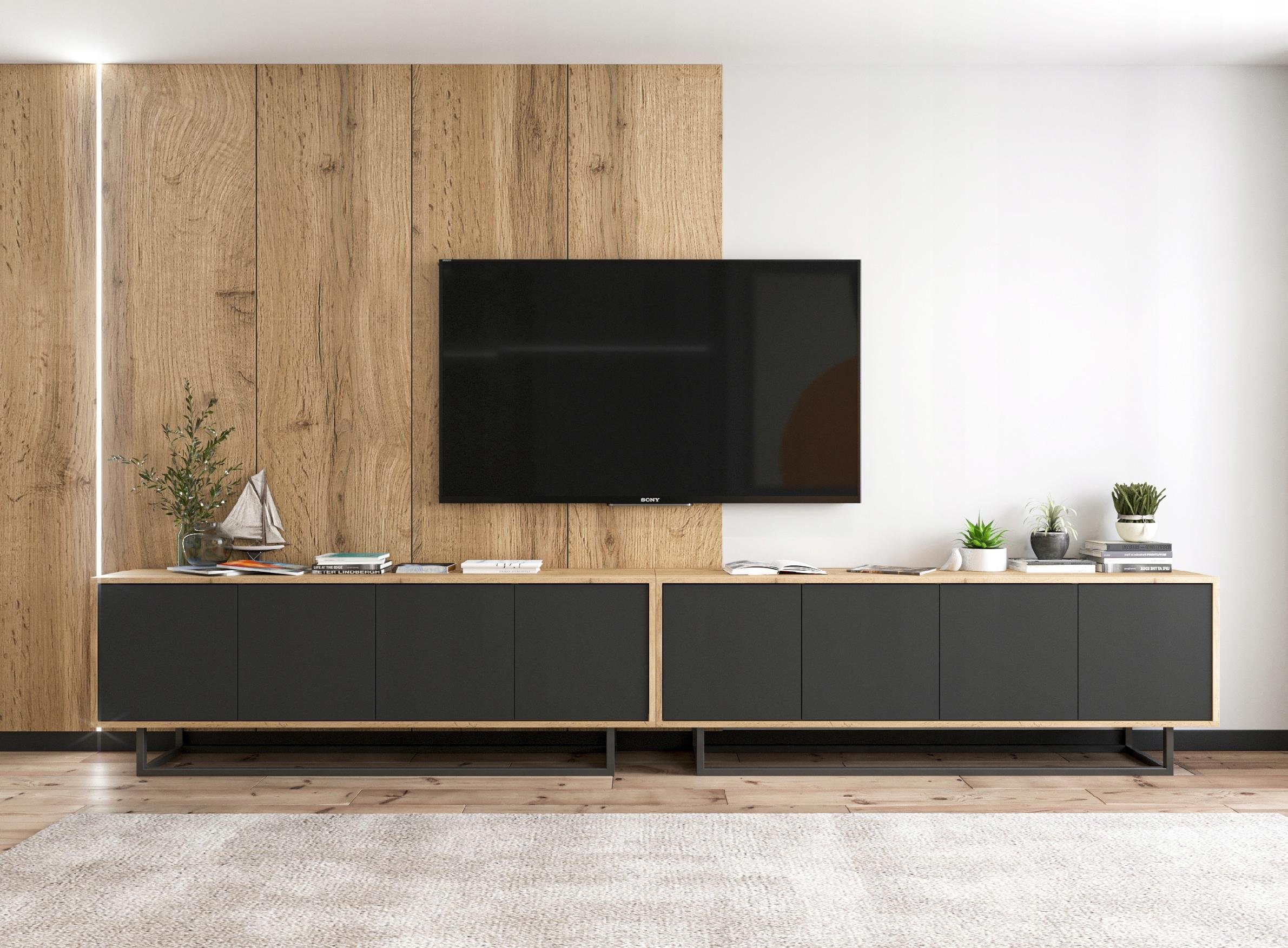 Meble Lindner Szafka RTV Loft Komoda RTV Loft Czarny MAT 300 cm