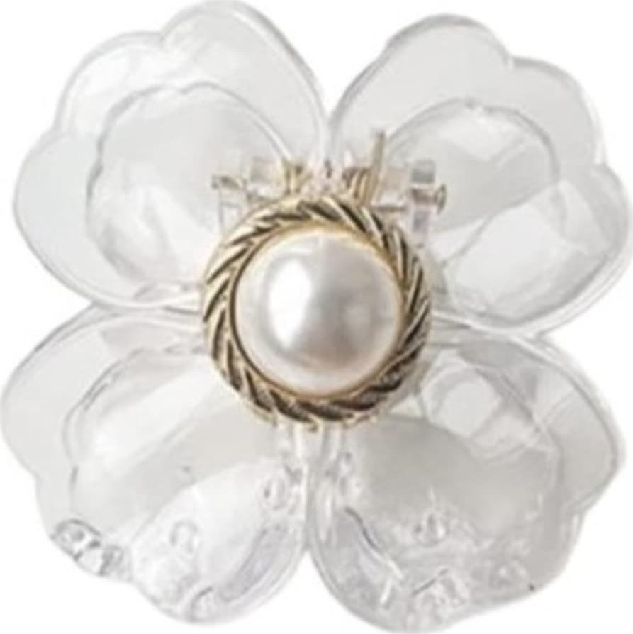 eCarla Spinka do włosów klamra XL kwiat transparentny złoty perła 6,5 x 6,5 cm SP271