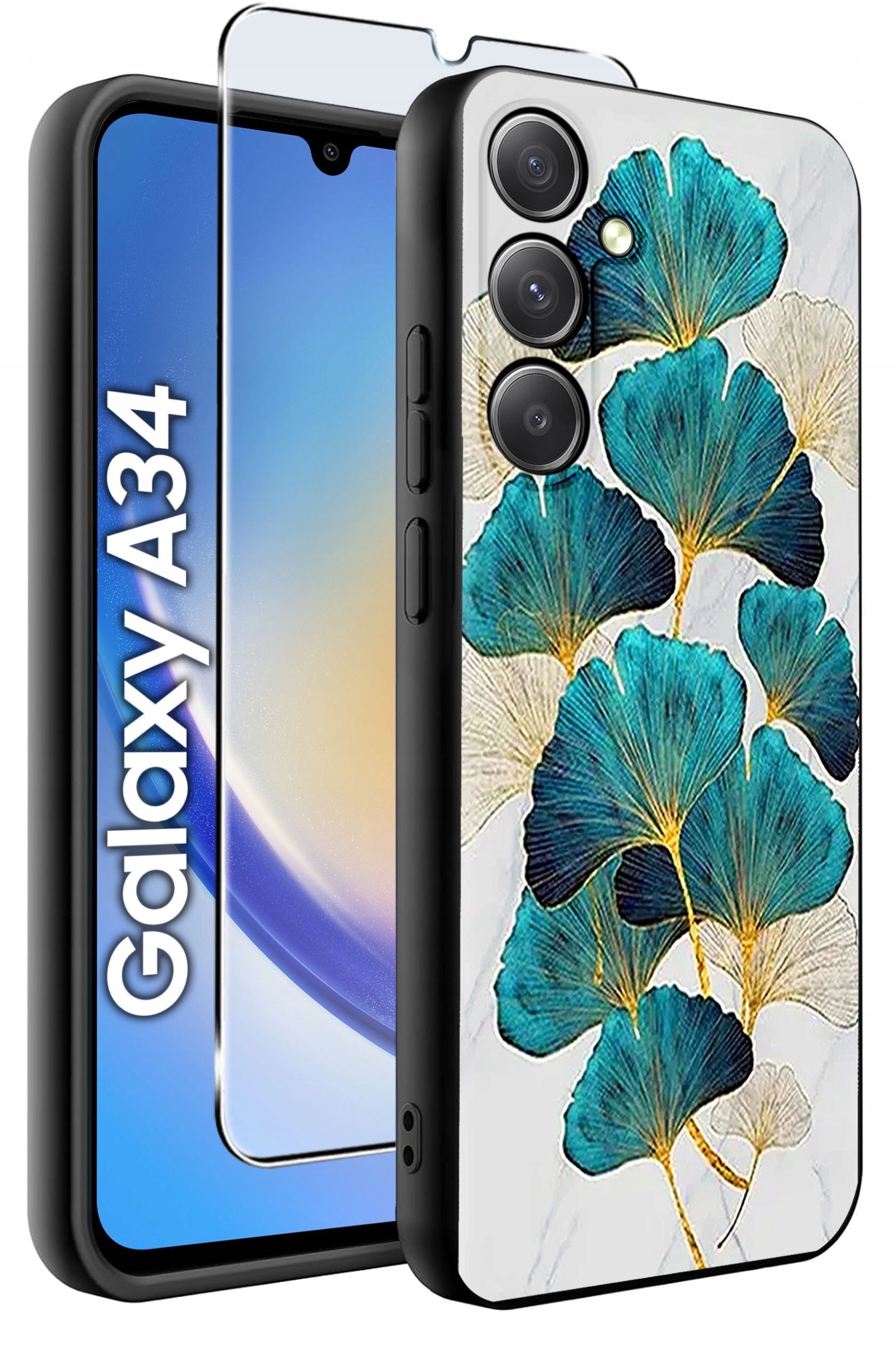 ETUI do Samsung A34 5G WZORY | SILIKONOWE MATT CASE + SZKŁO 9H