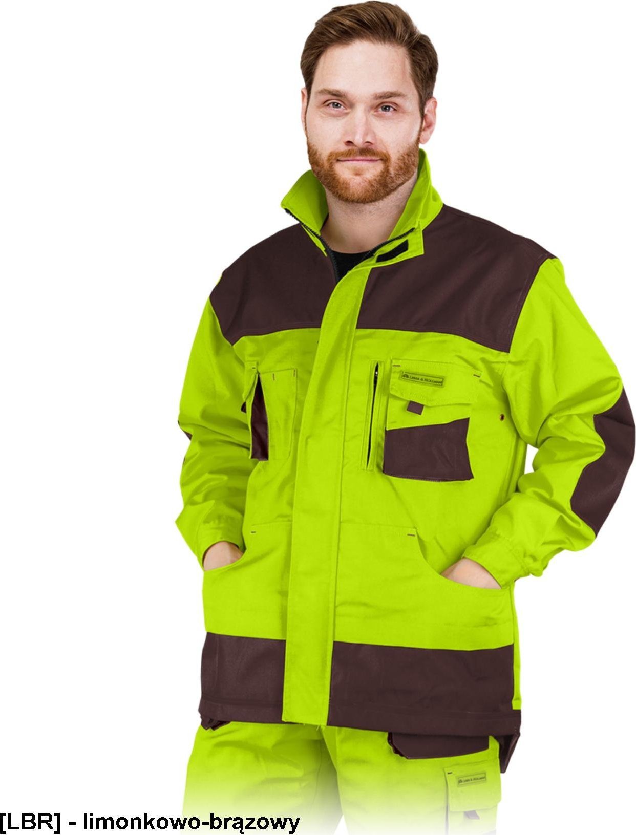 R.E.I.S. LH-FMN-J - bluza ochronna zapinana na suwak oraz na rzepy, - limonkowo-brązowy 3XL