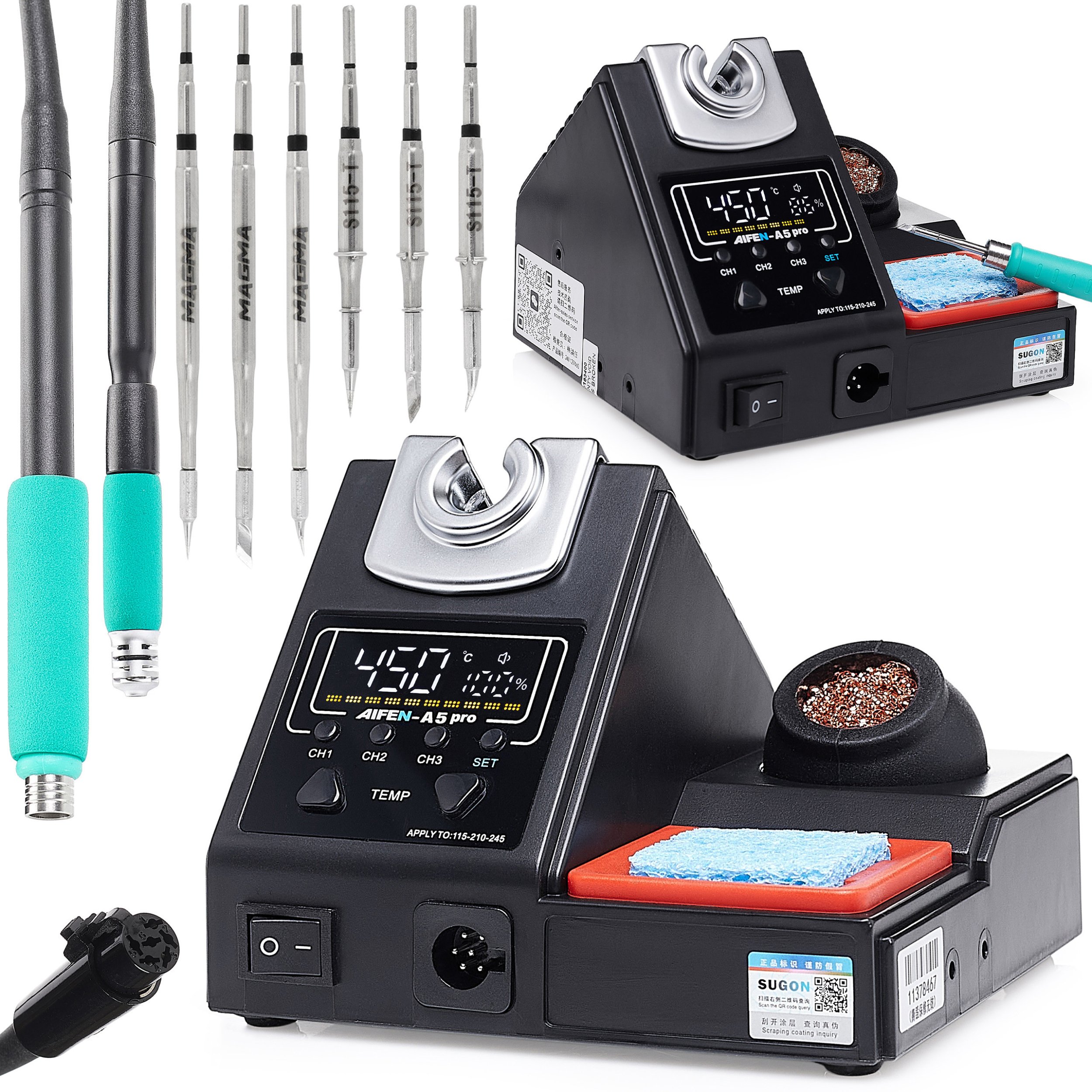 Profesjonalna Stacja Lutownicza Aifen A5 PRO 160W 2 Kolby C115 C245 6x Grot