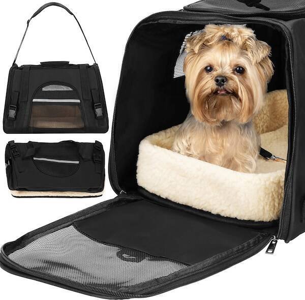 Springos Torba transportowa dla psa, kota, nosidło podróżne dla zwierząt 27 x 44 x 24,5 cm czarna UNIWERSALNY